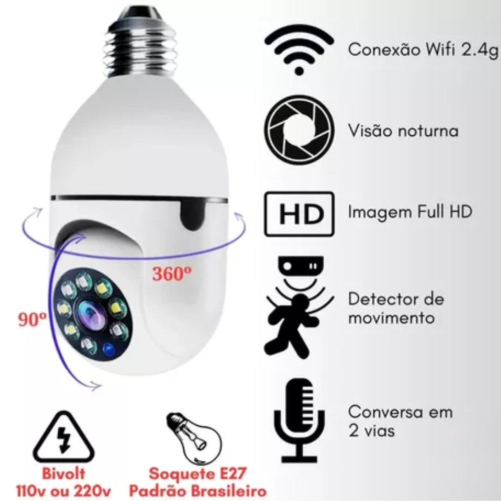 Câmera WiFi IP Smart Life FullHD com Encaixe de Lâmpada Visão Noturna